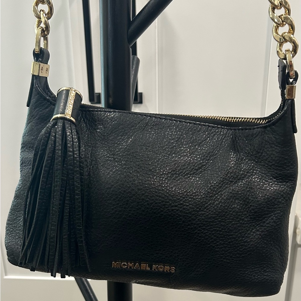 Michael Kors Black Shoulder Bag with Gold Accents